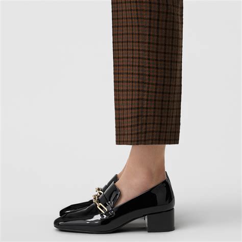 burberry link detail patent leather block-heel loafers fit|Leather Stride Loafers in Black .